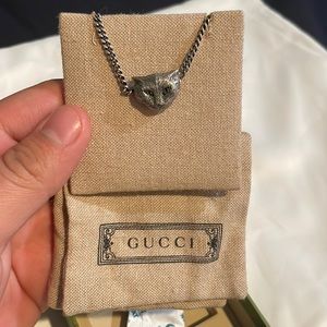 New&Authentic Gucci Garden Cat Feline Head Bracelet Sterling Silver925 Sz17Italy